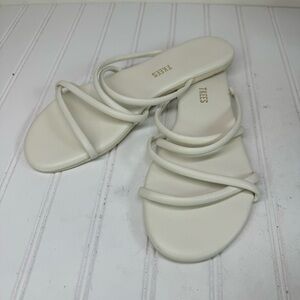 TKEES White leather sandals